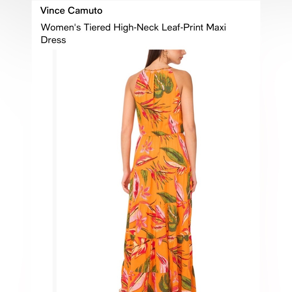 NWT Vince Camuto Tiered High Neck Tropical Leaf Print Maxi Dress Small - Picture 4 of 9